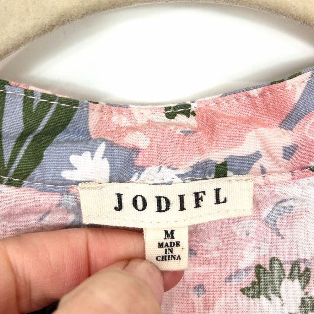 Jodifl Mini Dress Women Medium Pink Green Blue Floral Ric Rac Ruffle Button Down - Picture 4 of 16